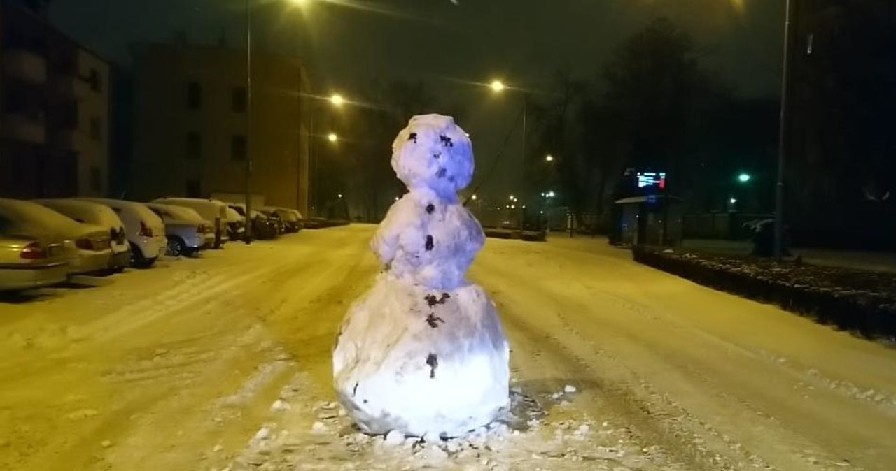 Nietypowa interwencja policjantów. Zostali wezwani do ogromnego bałwana
