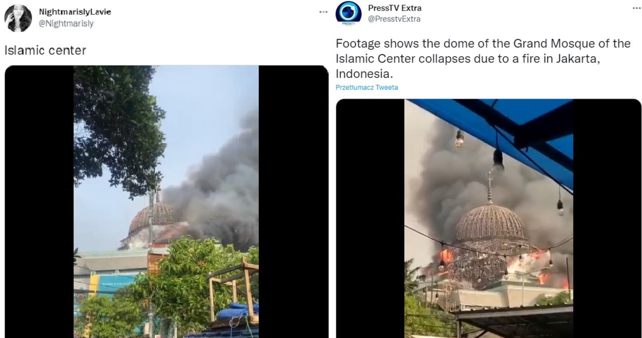 Pożar meczetu w Dżakarcie. Zawaliła się kopuła budowli [WIDEO]
