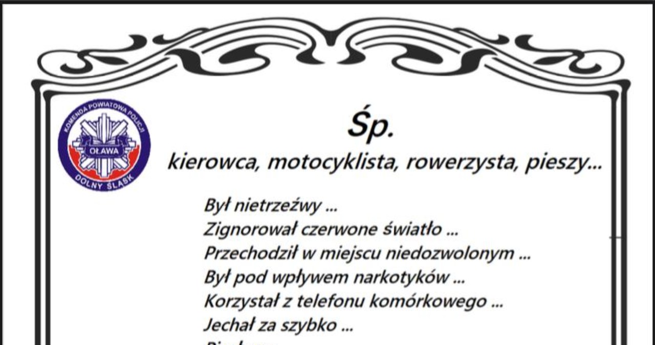 ​Nietypowa akcja policji z Oławy. Nekrologi mają działać na wyobraźnię