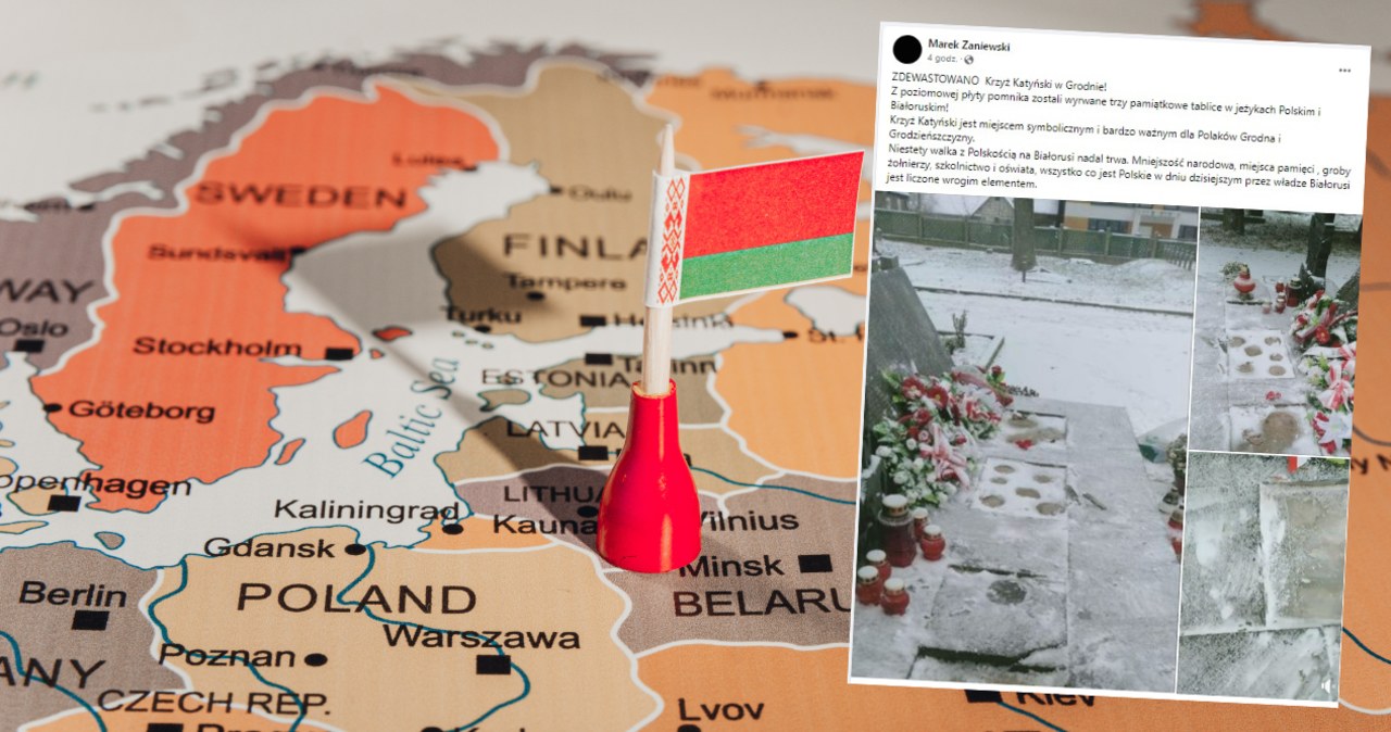 Zdewastowano Krzyż Katyński na cmentarzu w białoruskim Grodnie