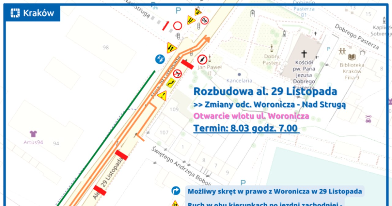 Od 8 marca otwarcie ulicy Woronicza
