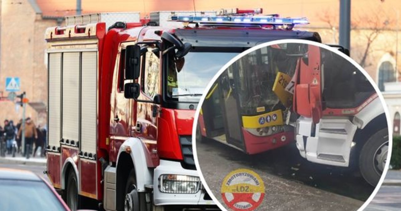 ​Łódź: Wóz strażacki zderzył się z autobusem komunikacji miejskiej. Są poszkodowani