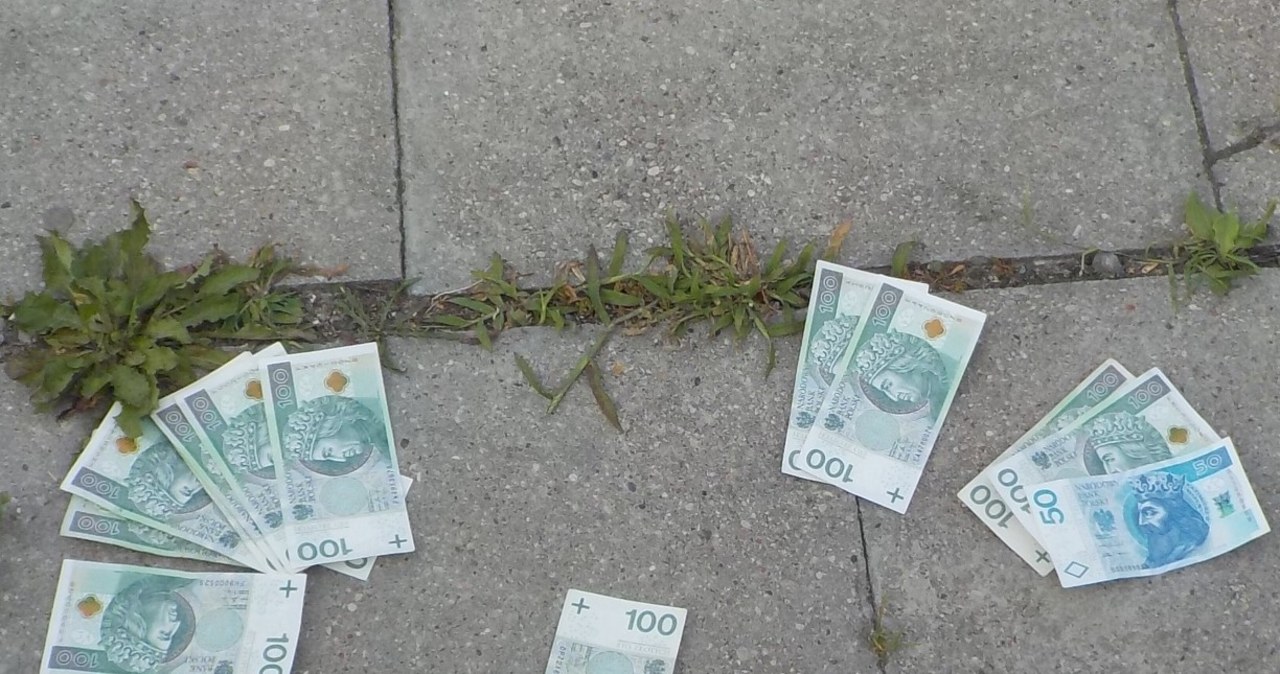 Pieniądze rozsypane na chodniku. Zbierali je przechodnie