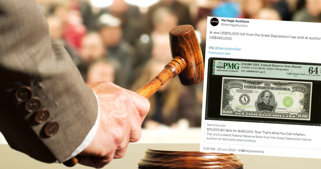 Banknot o nominale 10 tys. dol. sprzedany na aukcji za prawie pół miliona dolarów