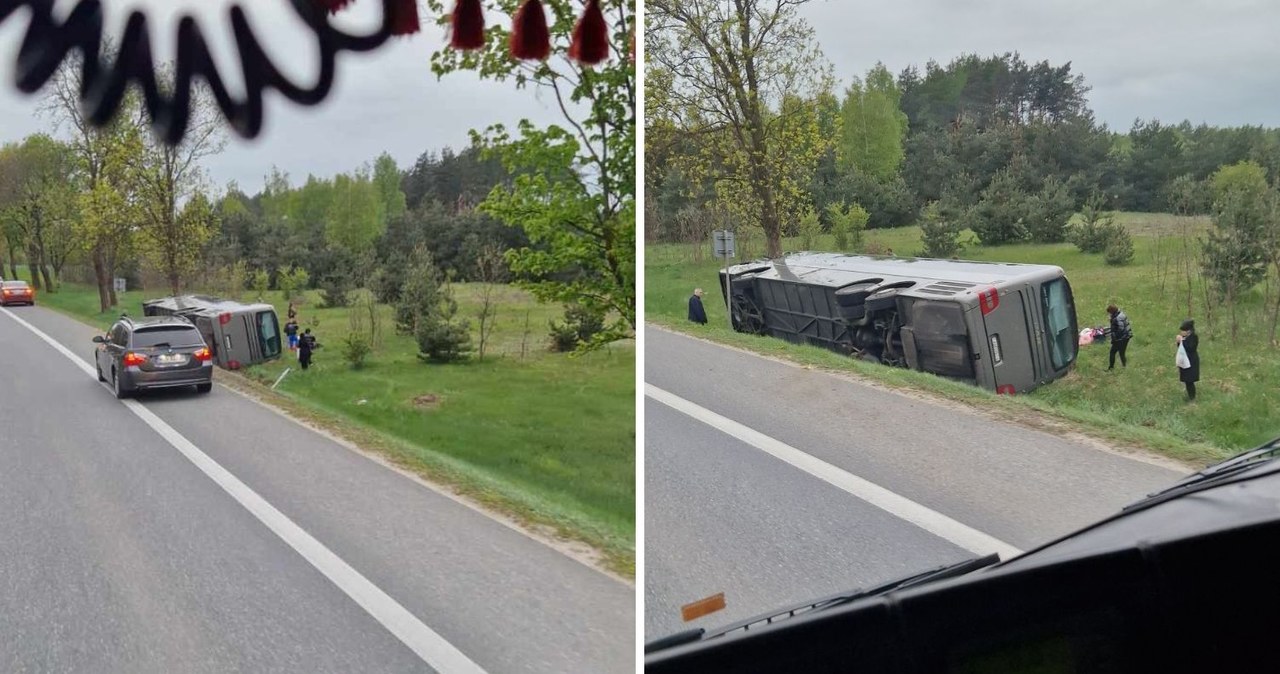 Pod Siedlcami autobus wpadł do rowu. Droga zablokowana