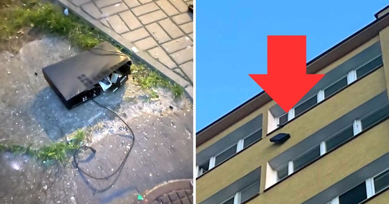 Dramatyczne sceny: Wyrzucił telewizor i magnetowid z 10. piętra!