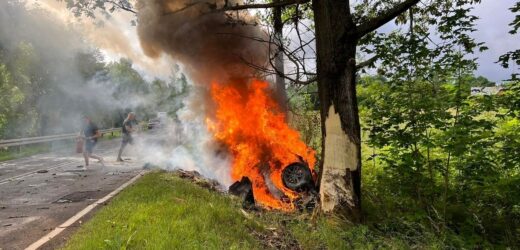 Auto uderzyło w drzewo i spłonęło. Śmiertelny wypadek w Bartnicy