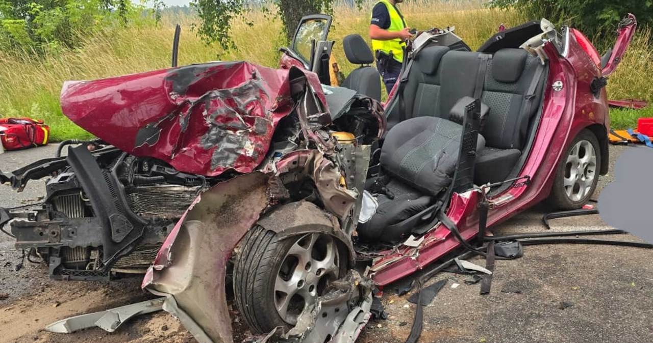Auto w strzępach. Tragedia po uderzeniu w drzewo