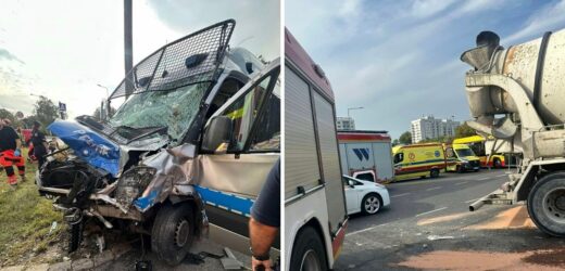 Zderzenie radiowozu z betoniarką w Warszawie. 8 policjantów rannych