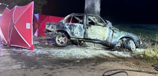 Wypadek i pożar samochodu koło Szczecinka. Zginęły dwie osoby