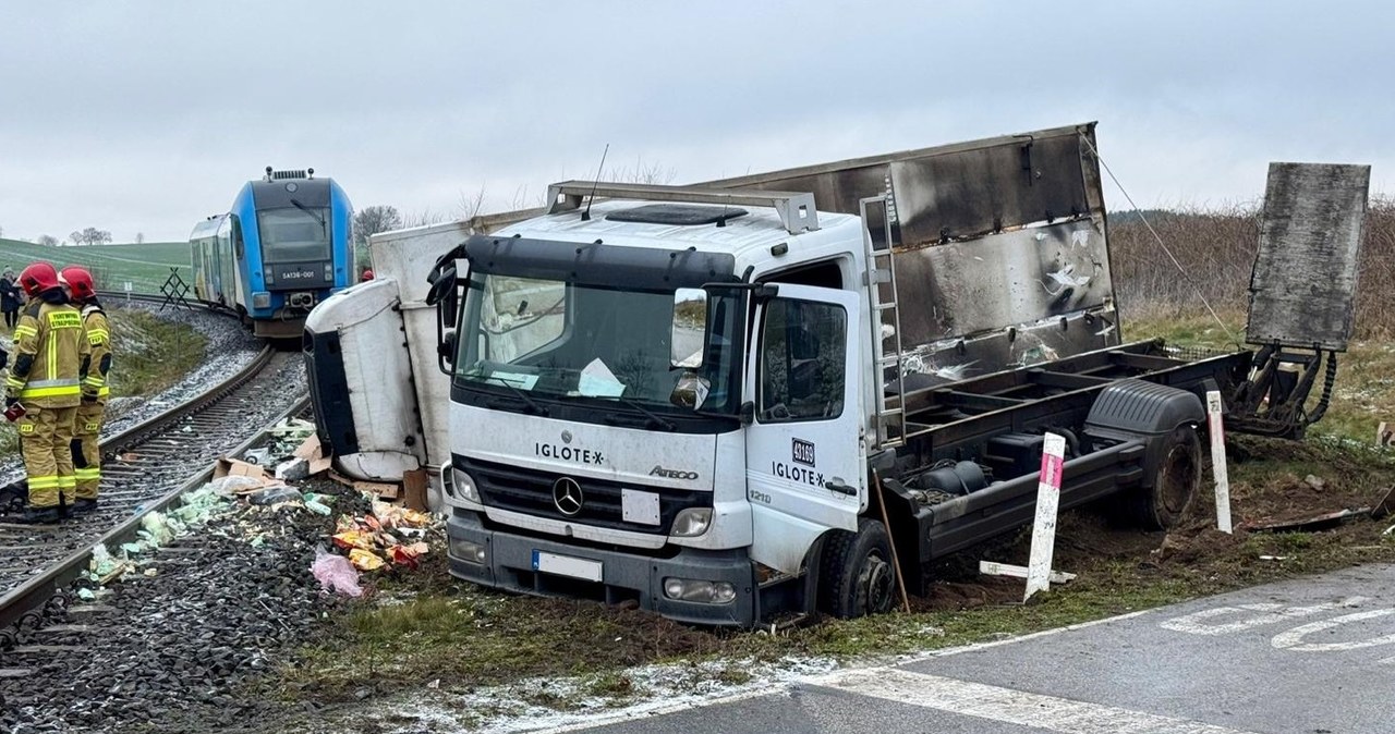 Zderzenie ciężarówki z pociągiem w Wielkopolsce. Dwie osoby ranne