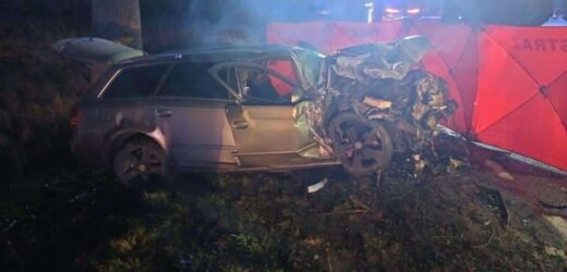 Tragiczny wypadek. Audi uderzyło w koparko-ładowarkę, w niej pijani mężczyźni