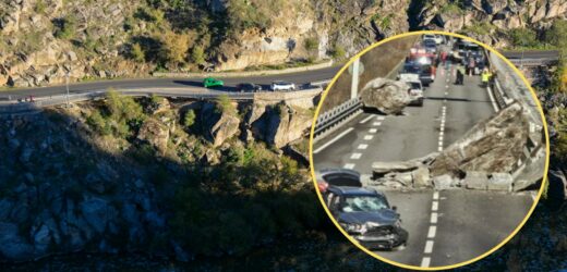 Wielkie bloki skalne runęły na autostradę. Głaz uderzył w samochód