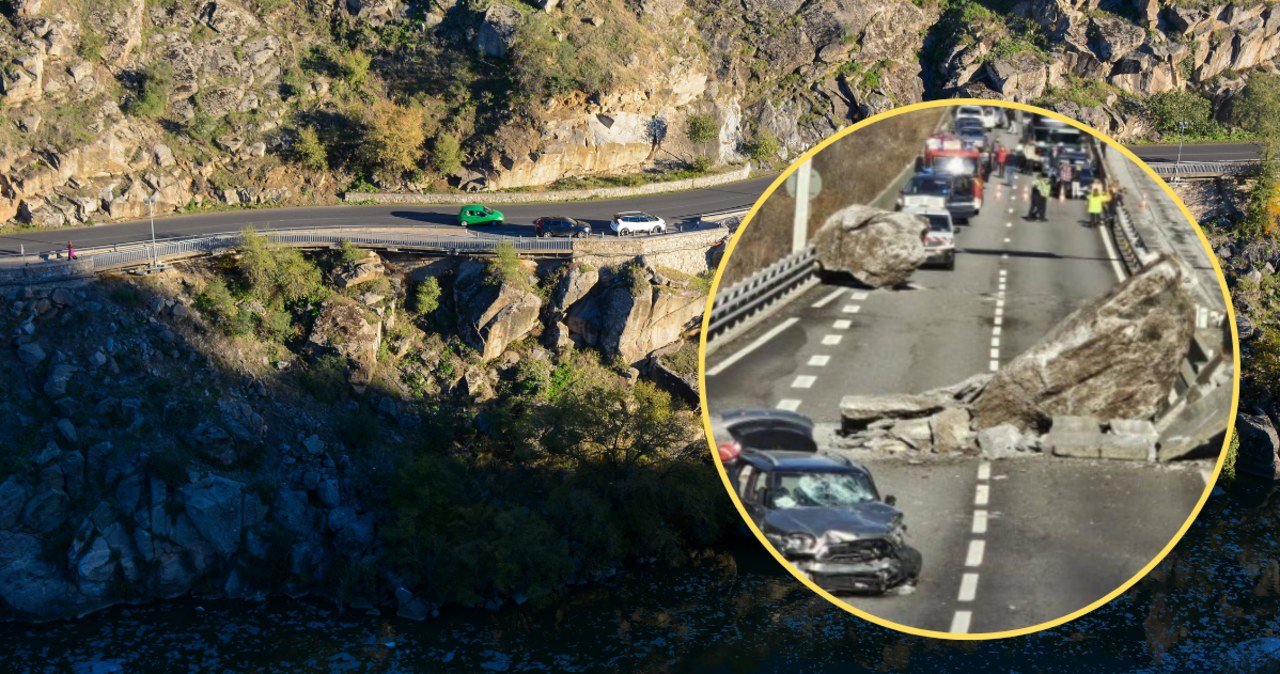 Wielkie bloki skalne runęły na autostradę. Głaz uderzył w samochód